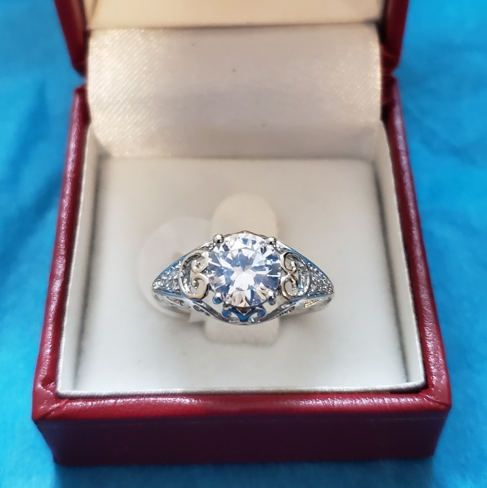 Silver Ring With Round Simulated Diamond - image 3